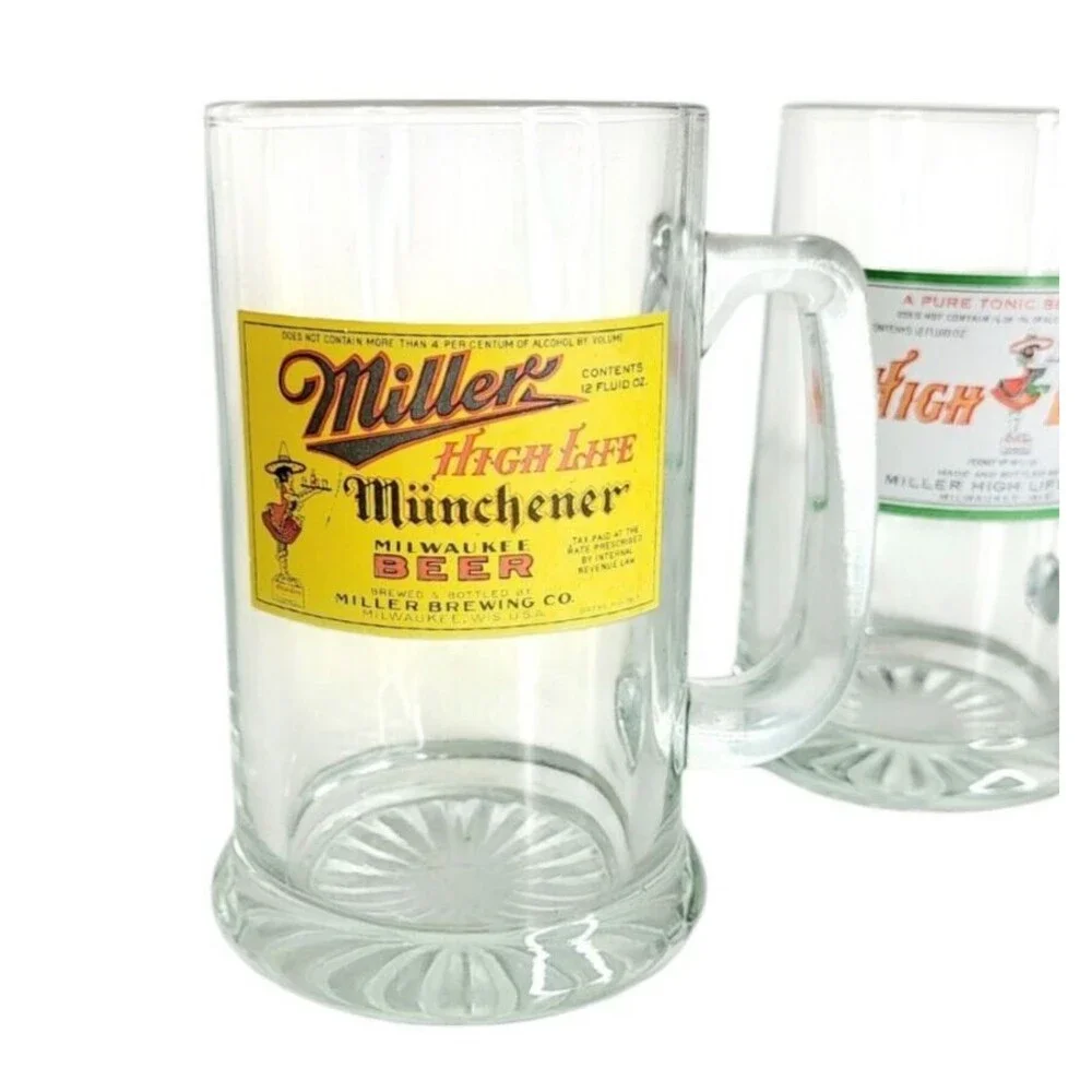 High Life Miller Munchener Milwaukee Heavy Bottom 12 Oz Vintage Beer Glass Stein